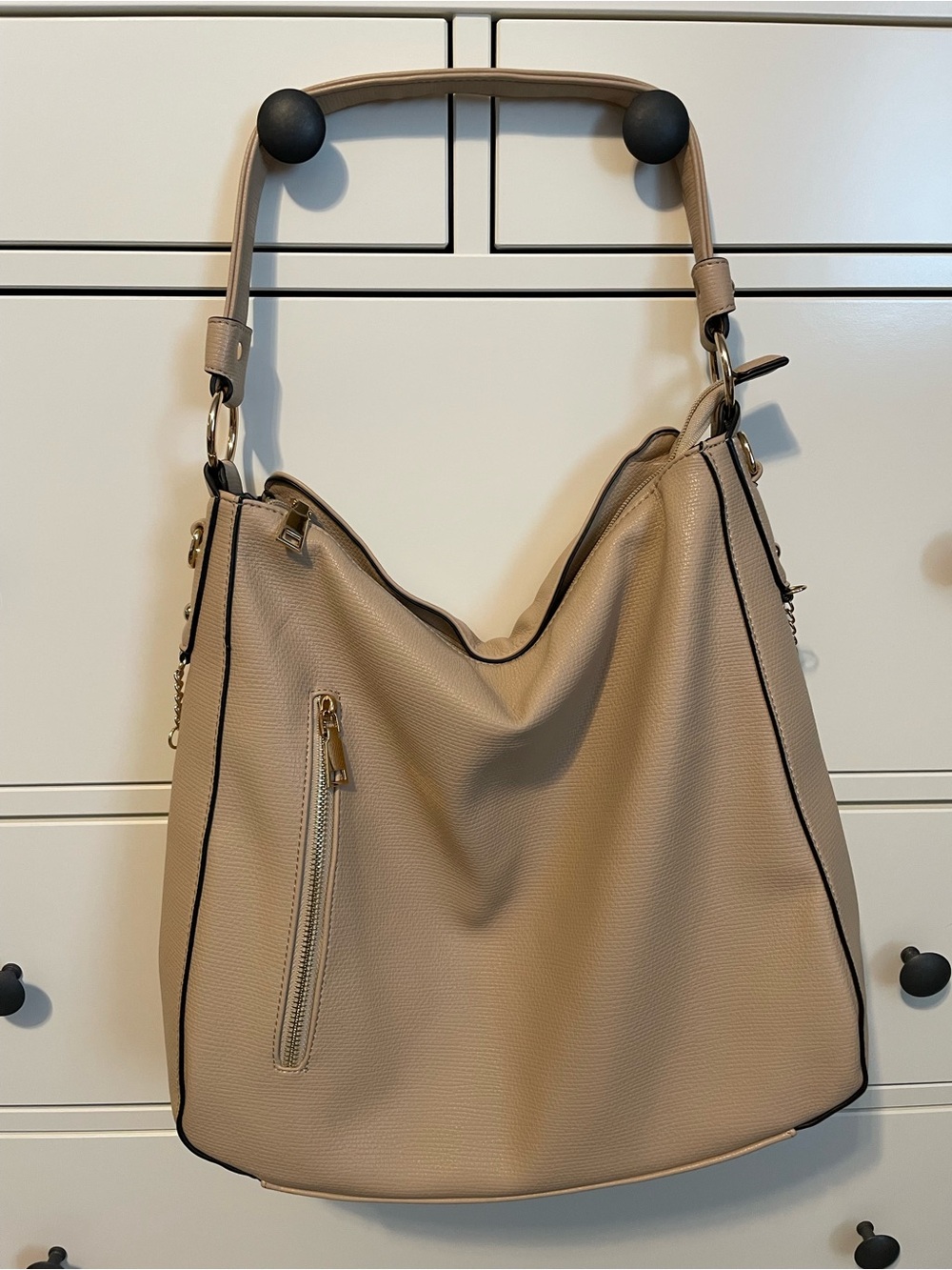 Taupe Shoulder Hobo Bag with Gold Hardware